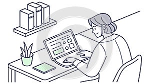 Professional working on computer, efficient remote office, productive setup, vector design Generative AI