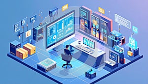 Professional working on data analysis in modern tech workspace AI Generated Scene