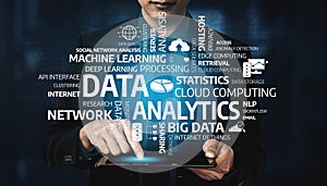 Professional working with data analytics and big data concepts in the digital environment, showcasing technology and