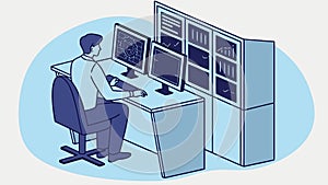 IT Professional Working: Focused on Multiple Monitors, vector design Generative AI