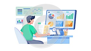 Professional Working on Laptop with Data Visualizations and Charts, vector design Generative AI