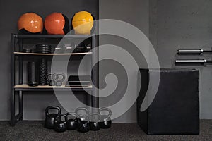 Professional workout and crossfit equipment in gym