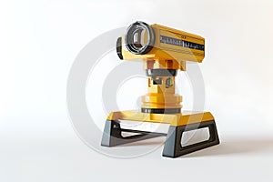 Professional yellow and black laser level tool isolated on white. perfect for construction and home improvement. modern