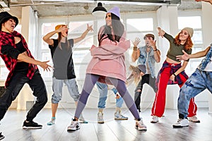 professional young dancers having a rehearsal together