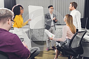 Professional young multiethnic businesspeople discussing during meeting