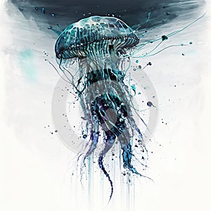Professionally Watercolor Jellyfish Painted Art - Generative AI photo