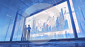 Professionals analyzing sales data and economic growth in a modern office