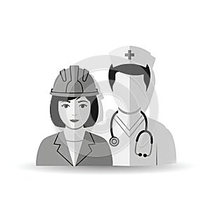 Professionals: Construction Worker and Nurse Icon