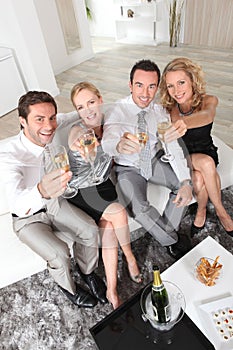 Professionals holding champagne glasses