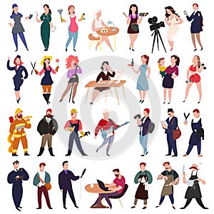 Professionals people 28 worker characters. Man and woman illustration set isolated on white background. Vector illustration flat