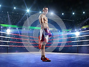 Professionl boxer is standing on the ring
