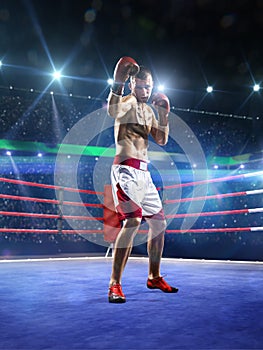 Professionl boxer is standing on the ring