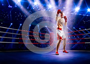 Professionl boxer is standing on the ring