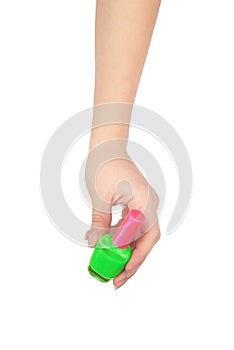 Professionnal make-up brush cosmetic in female hand beautician