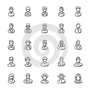 Professions Doodle Vector Icons Set