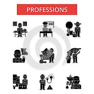 Professions illustration, thin line icons, linear flat signs, vector symbols