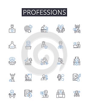 Professions line icons collection. Careers, Vocations, Occupations, Workforce, Tradespeople, Jobs, Employment vector and