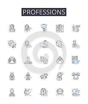 Professions line icons collection. Careers, Vocations, Occupations, Workforce, Tradespeople, Jobs, Employment vector and