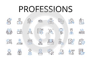 Professions line icons collection. Careers, Vocations, Occupations, Workforce, Tradespeople, Jobs, Employment vector and