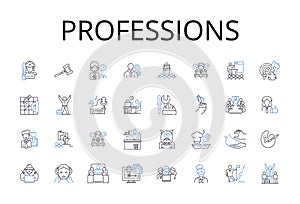 Professions line icons collection. Careers, Vocations, Occupations, Workforce, Tradespeople, Jobs, Employment vector and