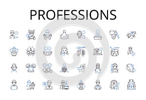 Professions line icons collection. Careers, Vocations, Occupations, Workforce, Tradespeople, Jobs, Employment vector and