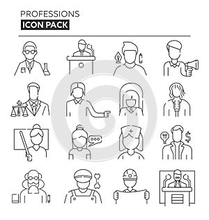Professions And People Icon Pack. Set of 16 Linear Icons