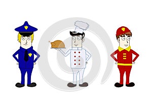 Professions policeman, cook, fireman photo