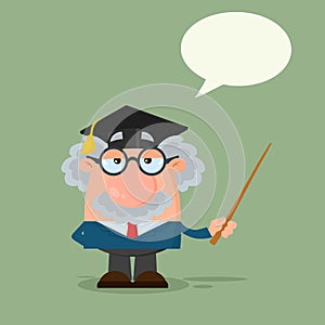 Professor Or Scientist Cartoon Character With Graduate Cap Holding A Pointer