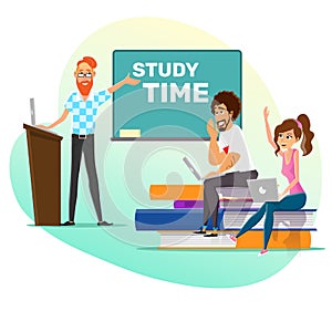 Professor and Smart Students Study Time Poster