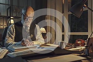Professor studying in his office