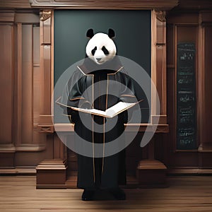 A professorial panda in academic robes, lecturing in front of a tiny chalkboard5 photo