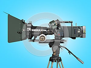 Proffesional video camera 3d render on blue gradient