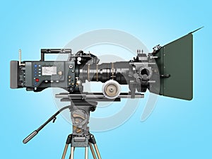 Proffesional video camera 3d render on blue gradient