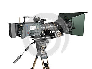 Proffesional video camera 3d render on white gradient photo