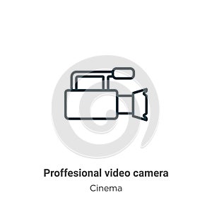 Proffesional video camera outline vector icon. Thin line black proffesional video camera icon, flat vector simple element photo