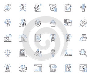 Proficiency line icons collection. Mastery, Expertise, Skill, Competence, Aptitude, Adeptness, Fluency vector and linear photo