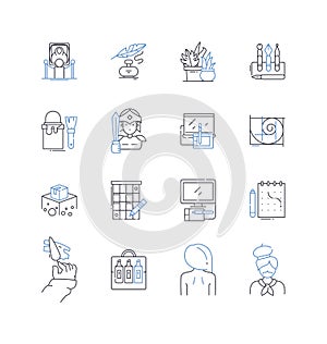 Proficient job line icons collection. Skilled, Experienced, Trained, Capable, Competent, Proficient, Expert vector and photo