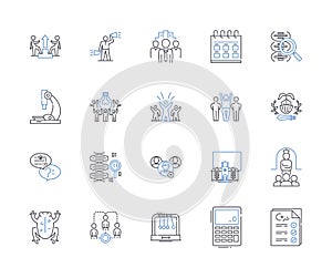 Proficient training line icons collection. Mastery, Skillful, Expertise, Training, Professional, Learning, Development photo