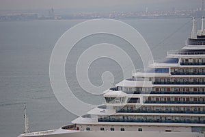 Profile of an anchored cruise ship