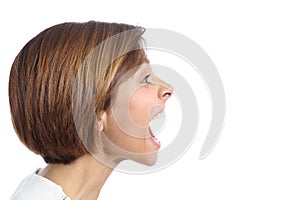 Profile of an angry young woman shouting photo