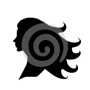 Profile of a beautiful woman with flying hair, silhouette. Female beauty concept, design for women`s day