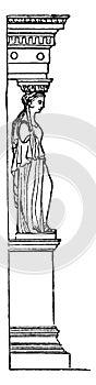 Profile of the Caryatis, Pedestal and Entablature, vintage engraving photo