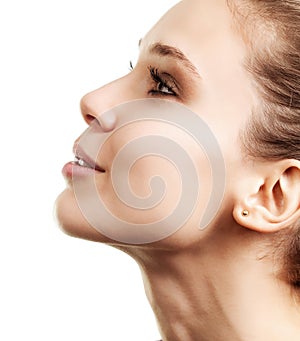 Profile face of beautiful woman with clean skin