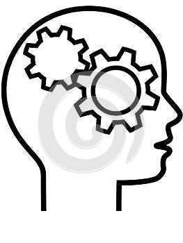 Profile of Gear Head Brain Thinker Outline