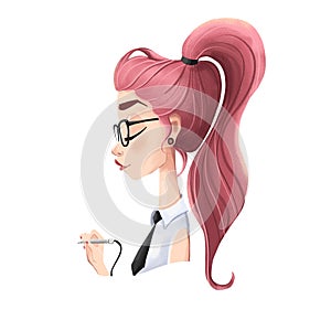 Profile of a girl with pink hair