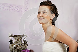 Profile of Happy Bride in stylish interior