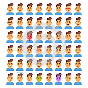 Profile Icon Male Different Emotion Set Avatar, Man Cartoon Portrait Face Collection