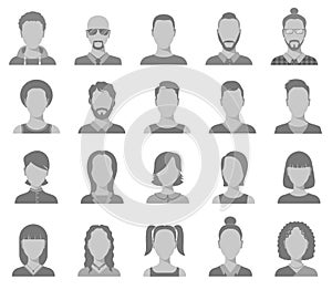 Profile icons. Male and female head silhouettes avatar, user icons, people portraits. Vector set