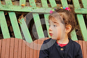 Profile of little girl with sad face looking away