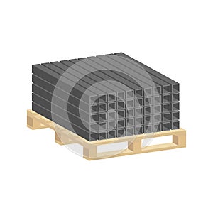Profile metal pipe stacked in piles on a pallet.Vector isometric and 3D view.